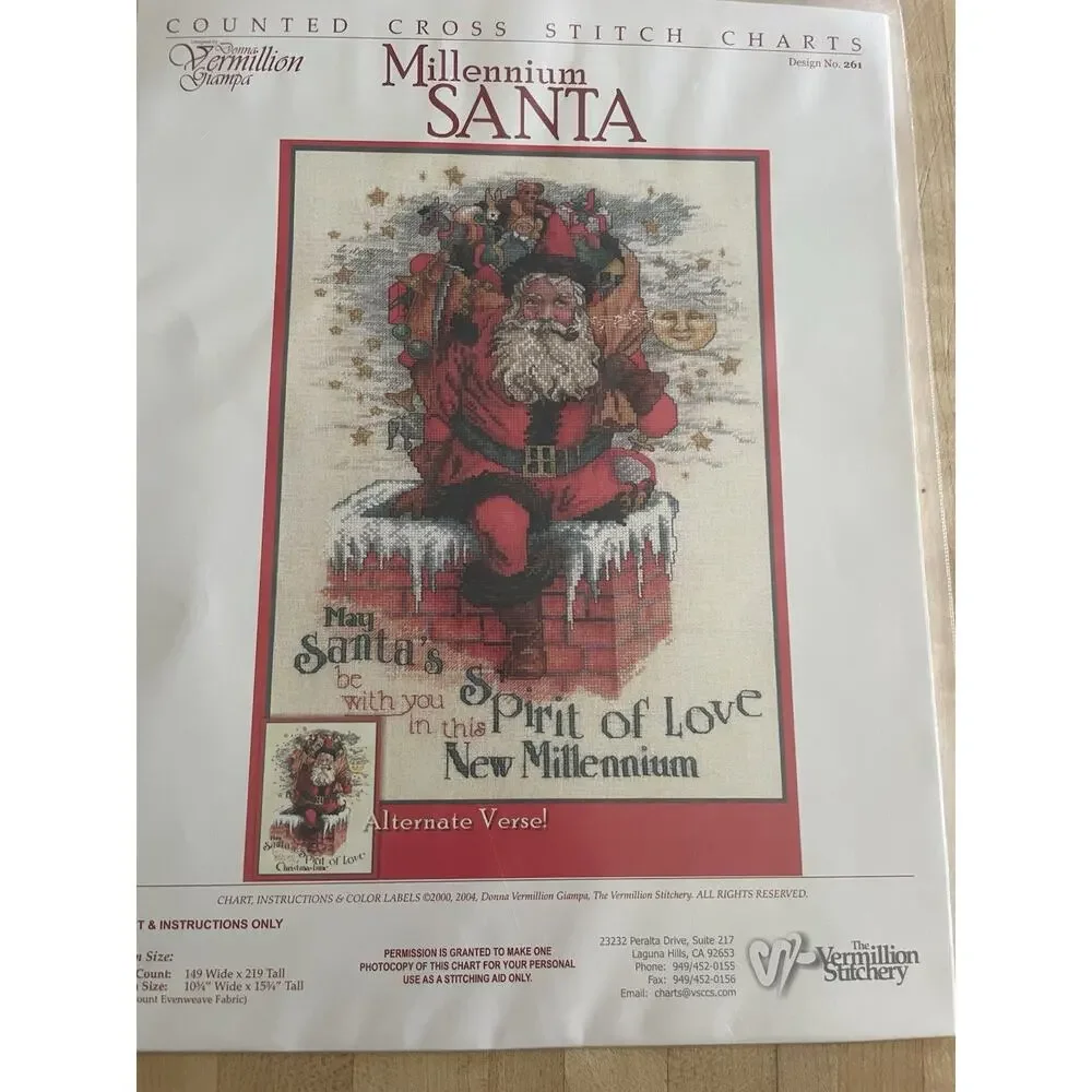 Lot of 2 Vermillion Stitchery Santa Claus Christmas Cross Stitch Patterns